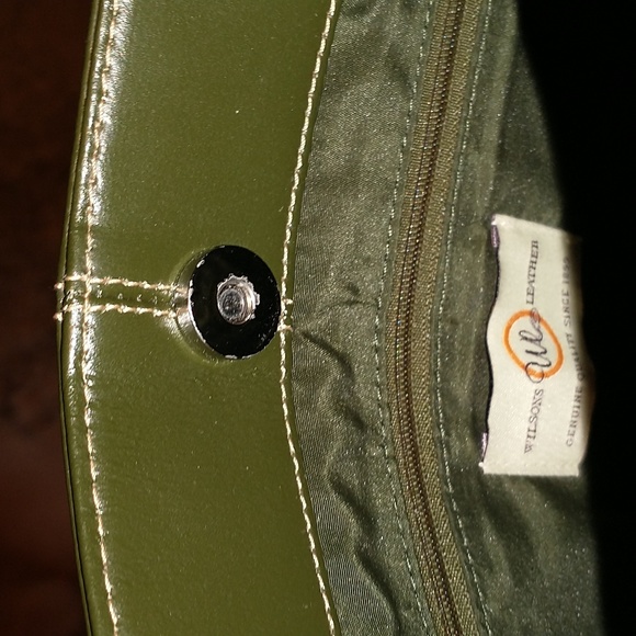 Wilsons Leather forest green tote bag w lots of pockets and room, silver… - Picture 2 of 16